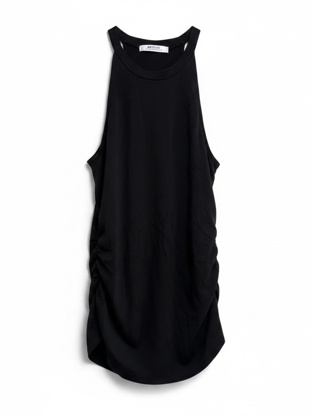 LA Made Black Ruched Mini Dress Medium NWOT Cotton Spandex Tank Dress - Picture 1 of 5